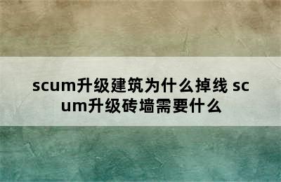 scum升级建筑为什么掉线 scum升级砖墙需要什么